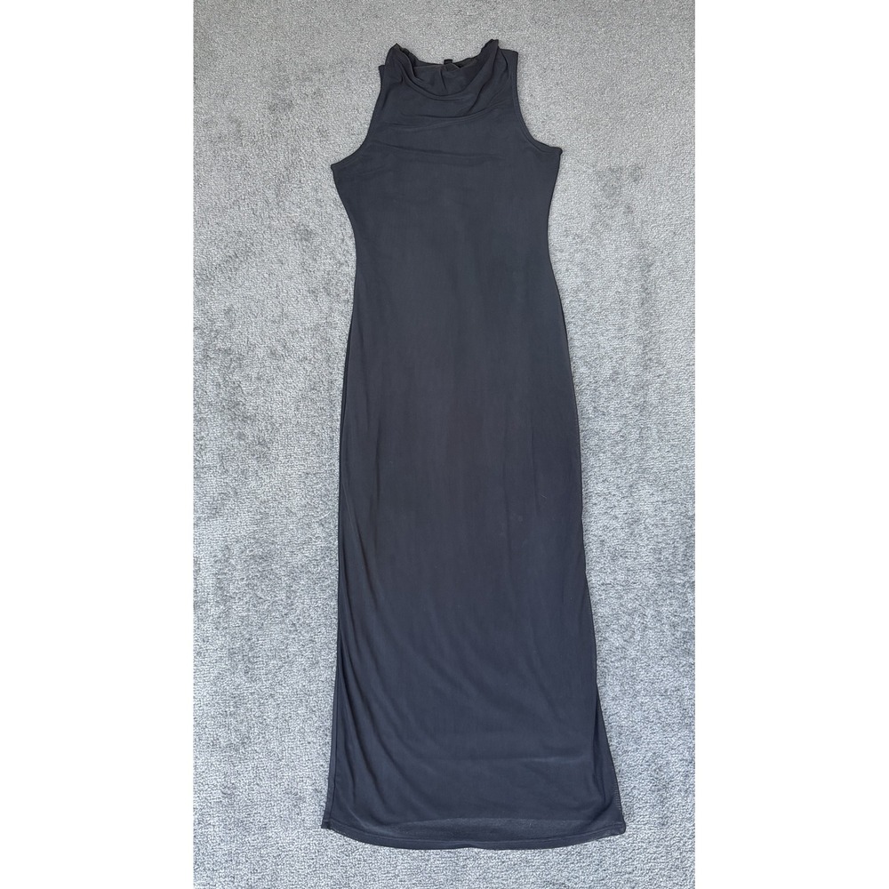 See You Monday Los Angeles Black Mesh Mock Neck Sleeveless Maxi Dress Medium
